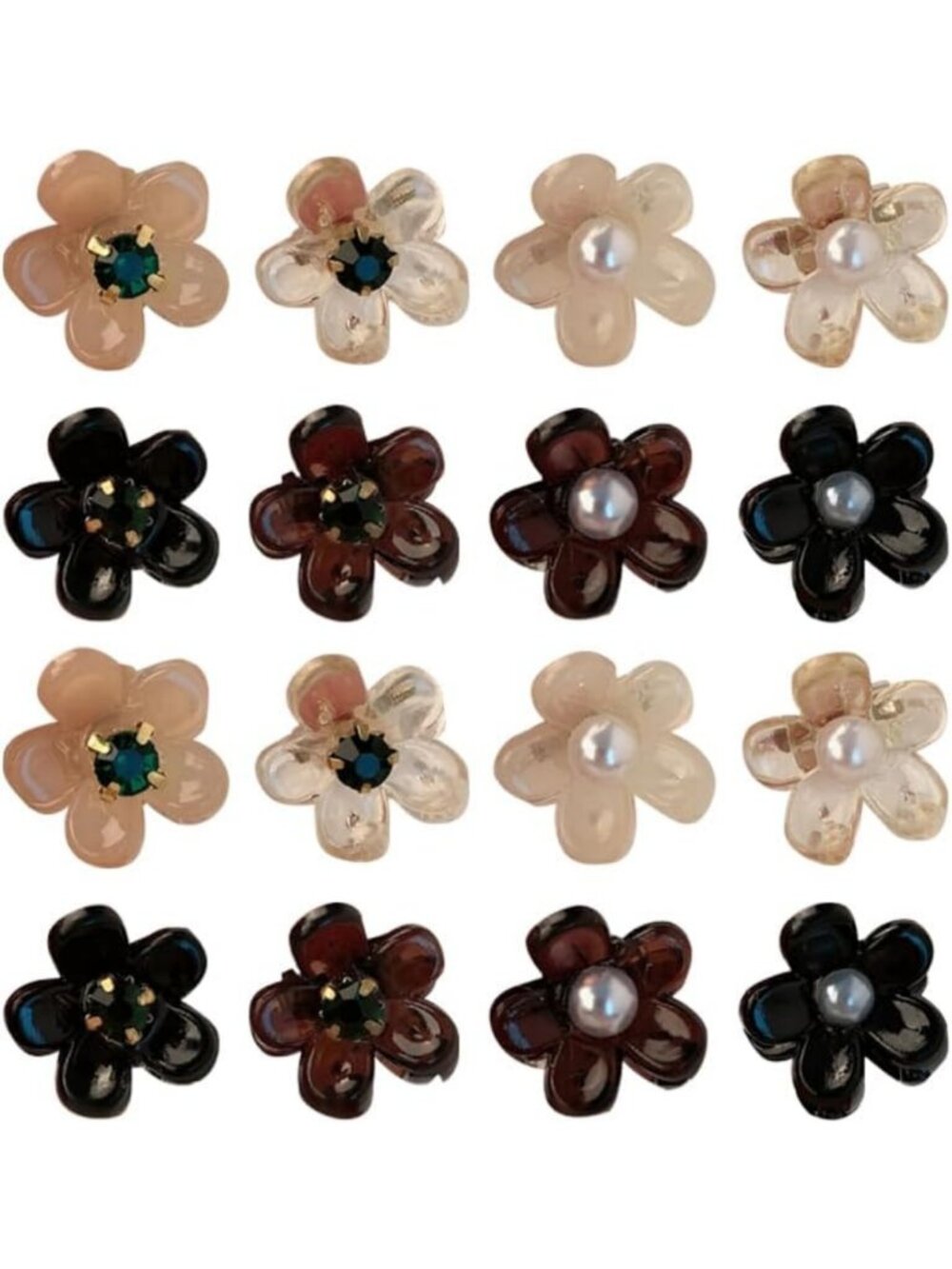 Elegant Pearl Flower Mini Claw Clips - 16 Pcs Hair Accessories for Weddings